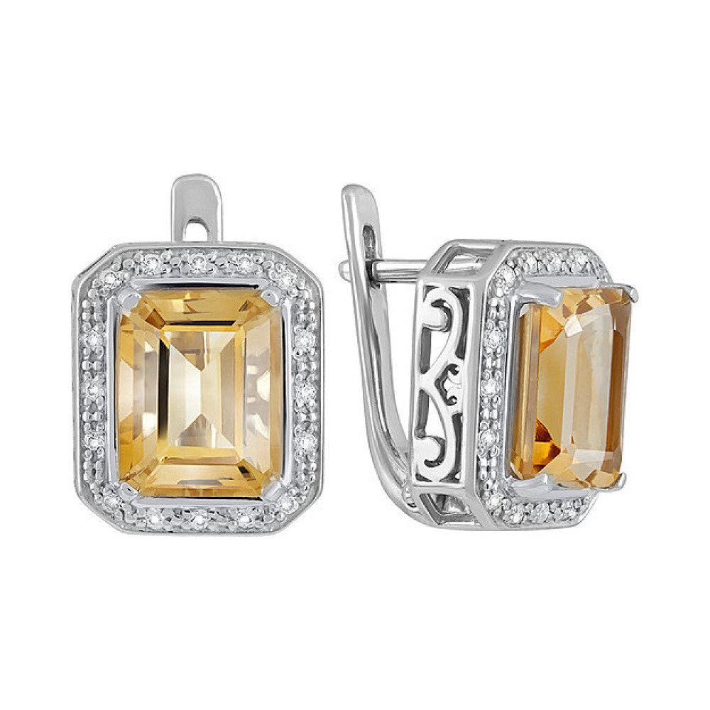 Серебряные серьги с цитрином и фианитом № 132117