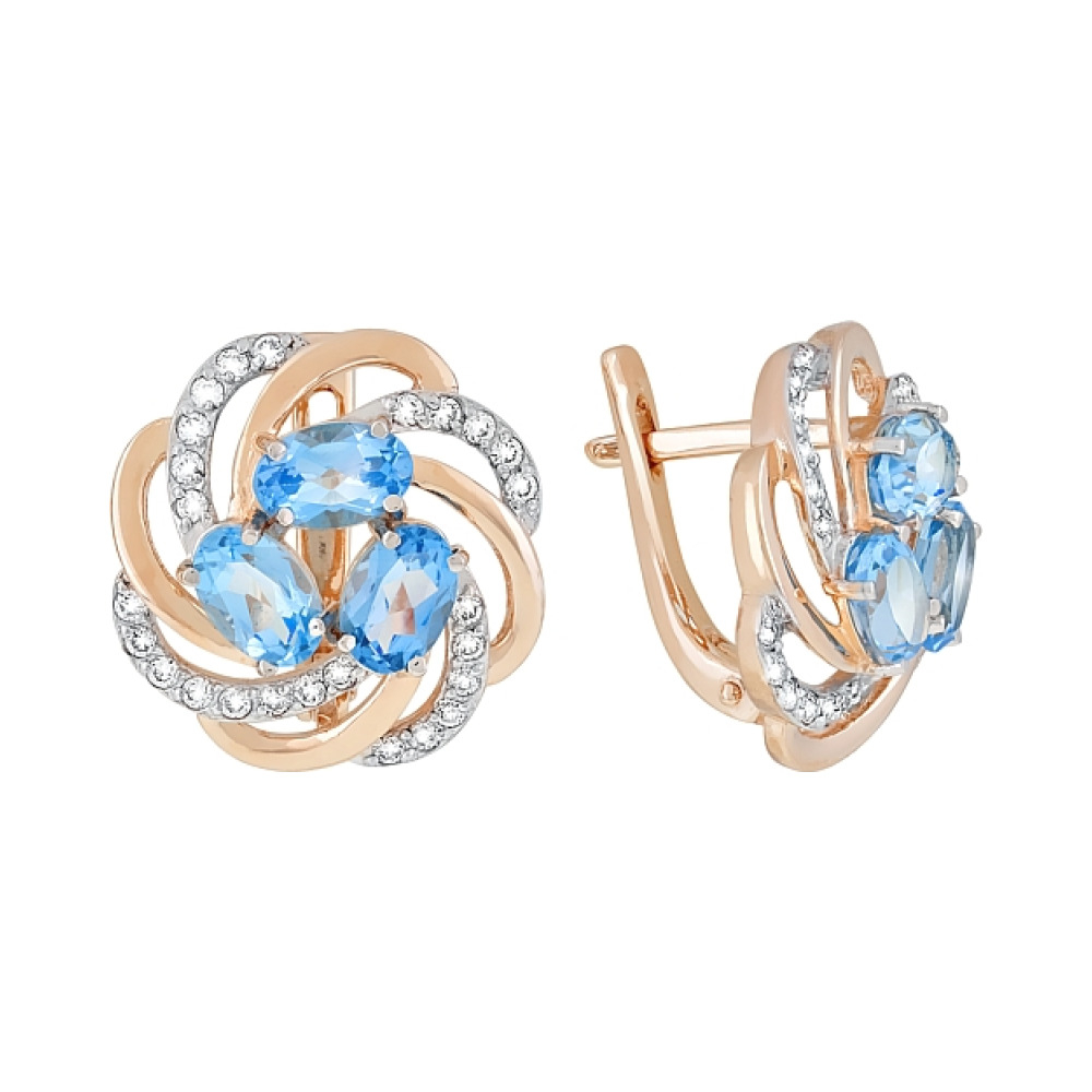 Золотые серьги с топазом и фианитом № 118034