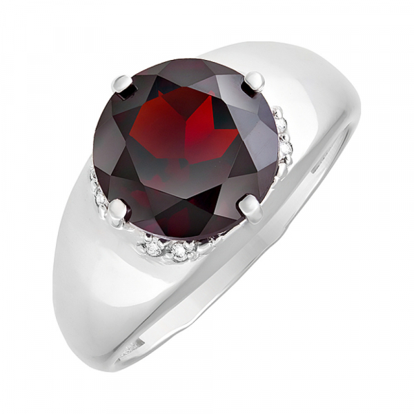 Серебряное кольцо с гранатом и фианитом № 123157