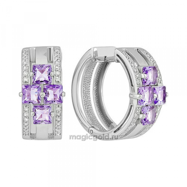 Серебряные серьги с аметистом и фианитом № 140124