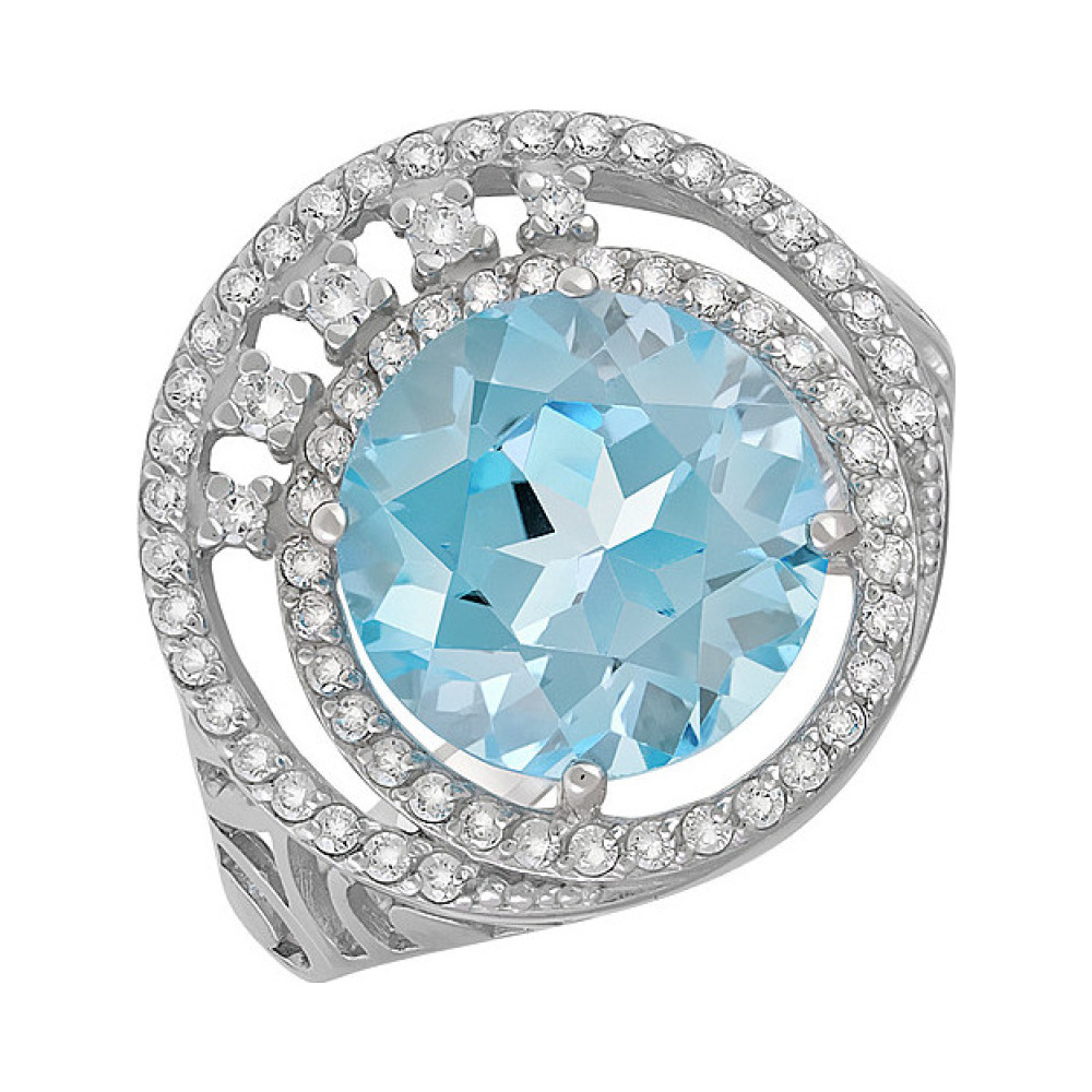 Серебряное кольцо с топазом и фианитом № 134024