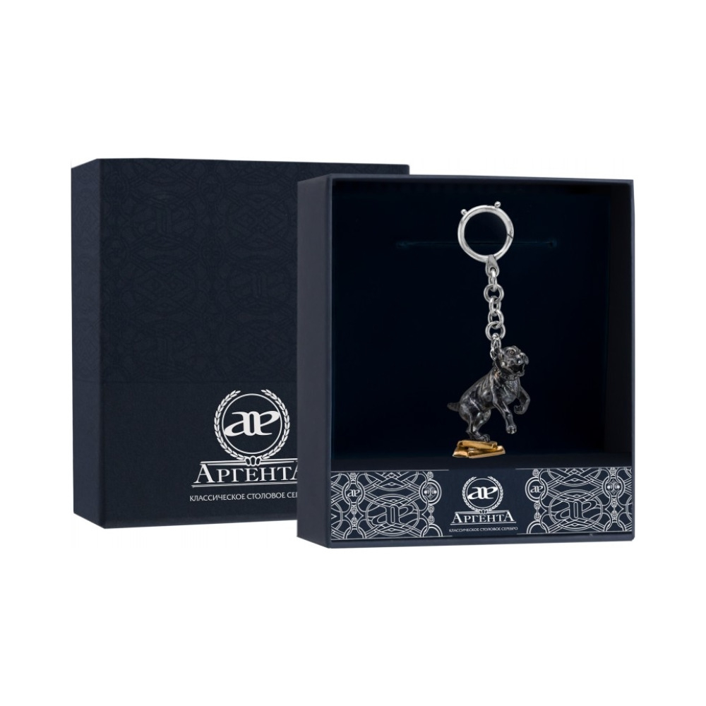 Брелок «Питбуль» чернёный с позолотой