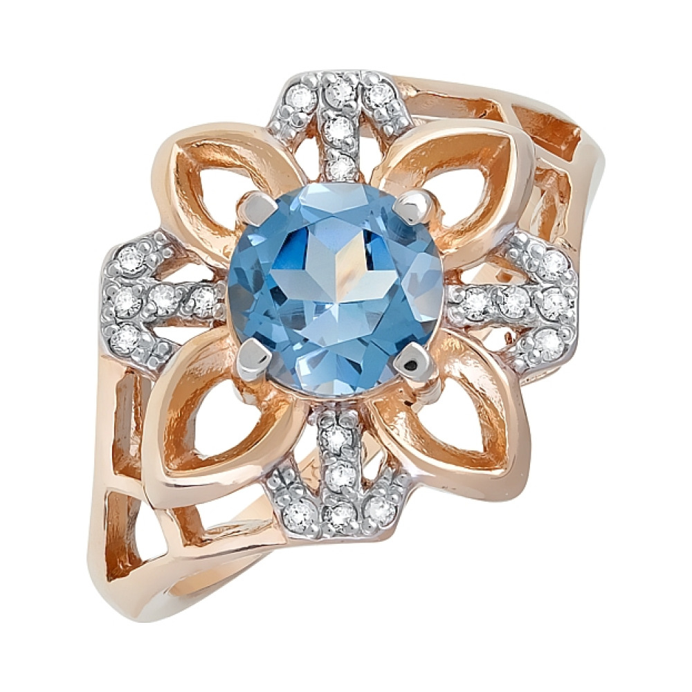 Золотое кольцо с топазом и фианитом № 119340