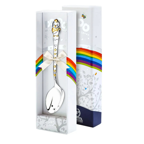 Ложка детская DODO Цыпленок с позолотой из серебра 925 пробы