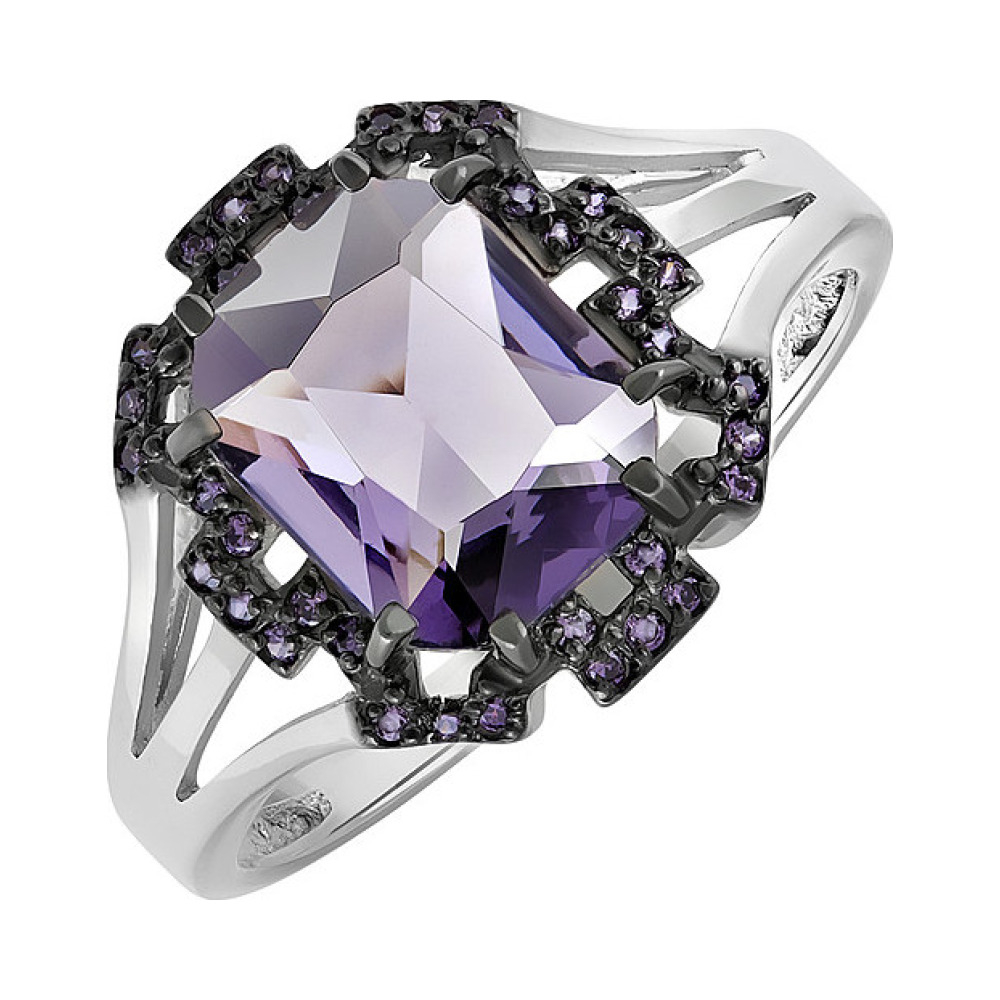 Серебряное кольцо с алпанитом и фианитом черн.покрыт № 135356