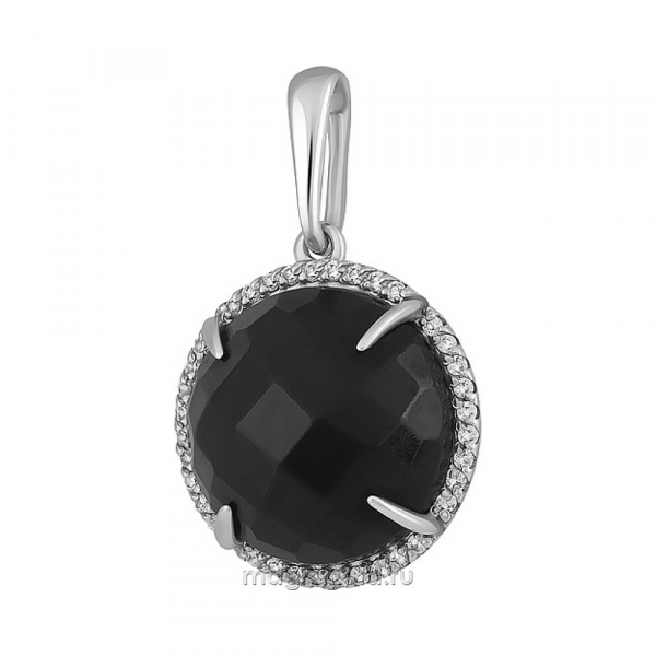 Серебряная подвеска с ониксом и фианитом № 151477