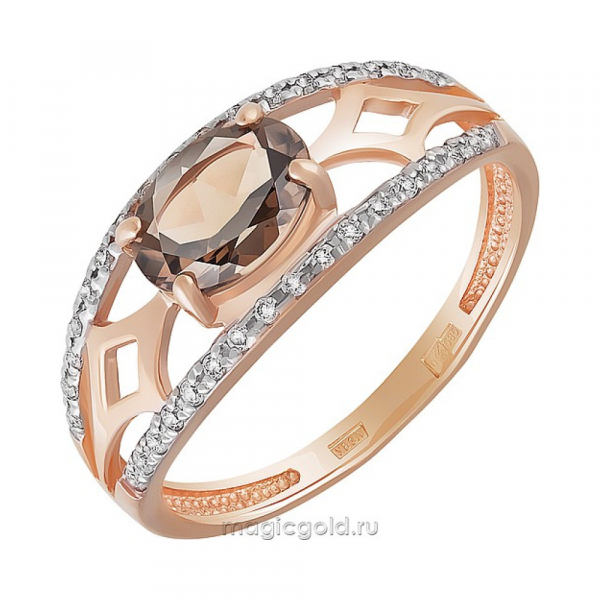 Золотое кольцо с раухтопазом и фианитом № 158848