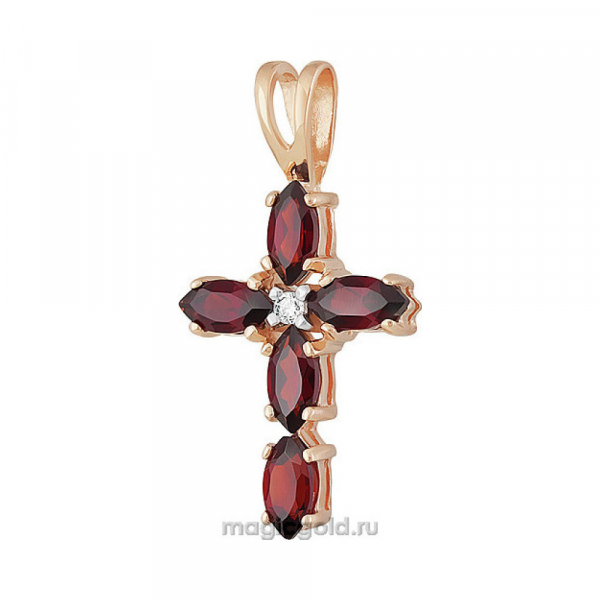 Золотая подвеска с гранатом и фианитом № 160459