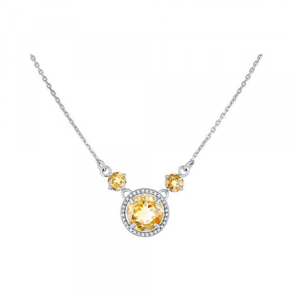 Серебряное колье с цитрином и фианитом № 133004