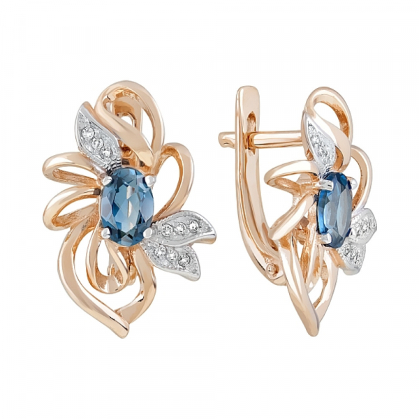 Золотые серьги с топазом и фианитом № 120507