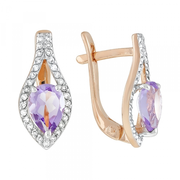 Золотые серьги с аметистом и фианитом № 119585