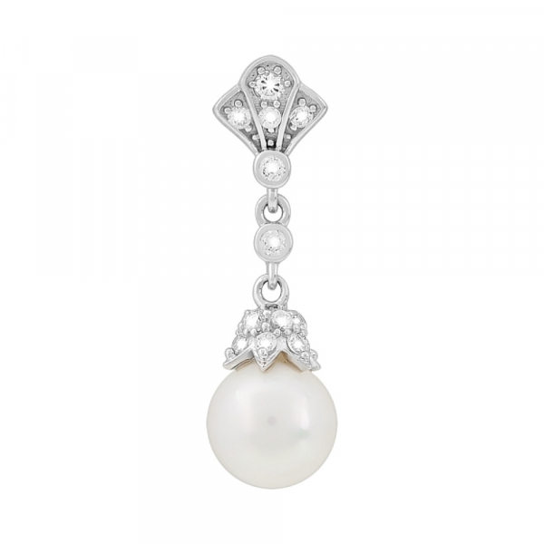 Серебряная подвеска с имитац. жемчуга и фианитом № 117501