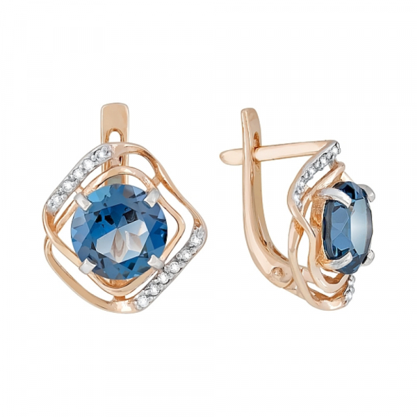 Золотые серьги с топазом и фианитом № 116865
