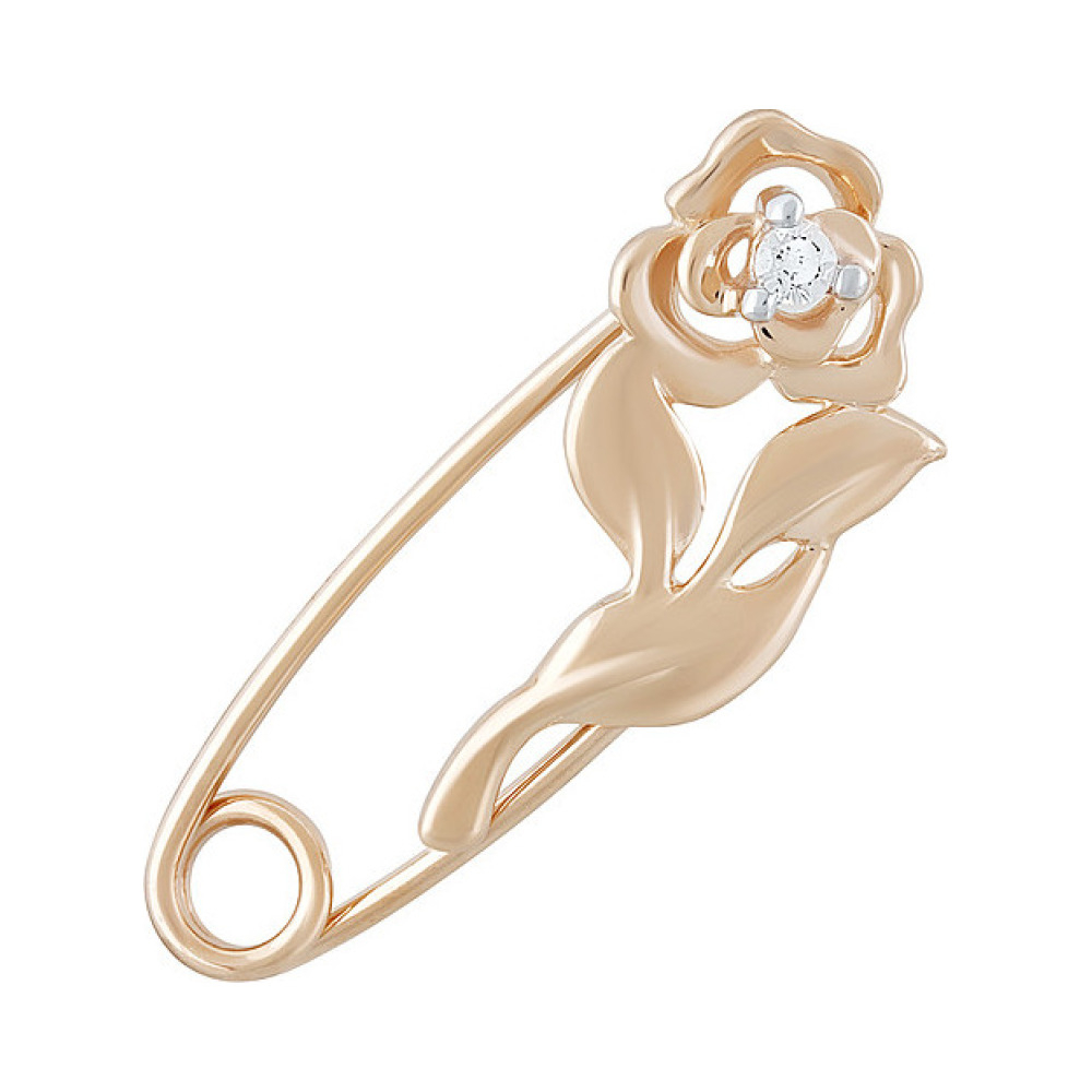 Золотая брошь с фианитом № 133170