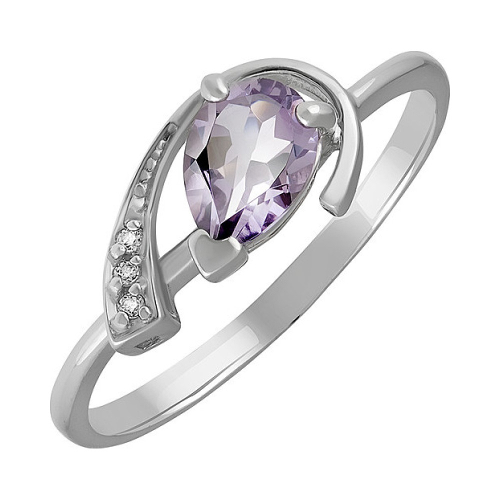 Серебряное кольцо с аметистом и фианитом № 133104