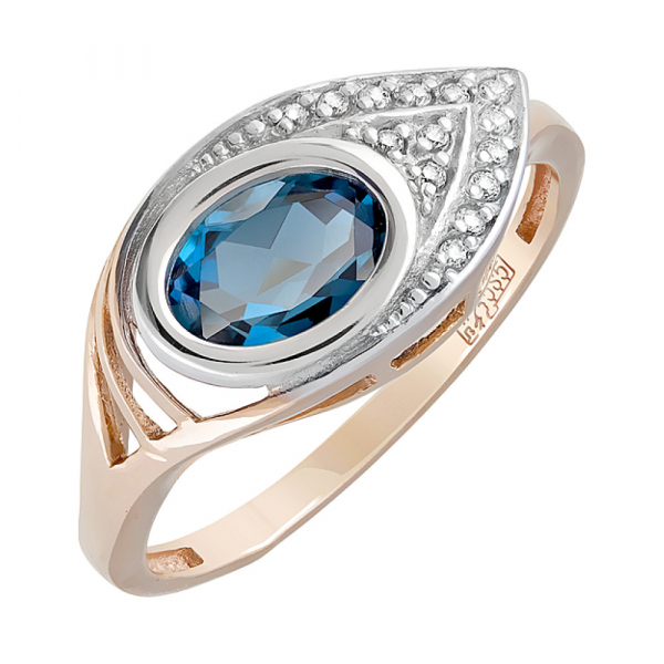 Золотое кольцо с топазом и фианитом № 122811