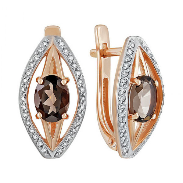 Золотые серьги с раухтопазом и фианитом № 134865