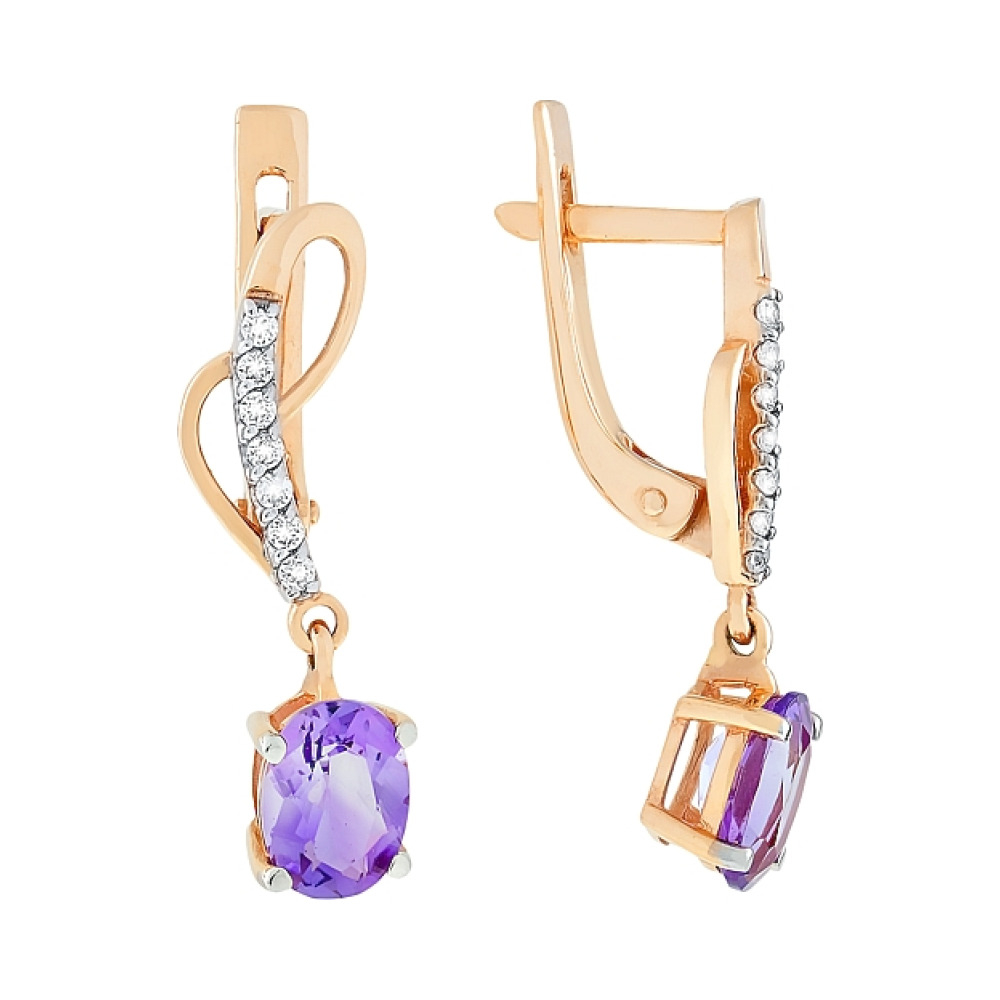Золотые серьги с аметистом и фианитом № 80030