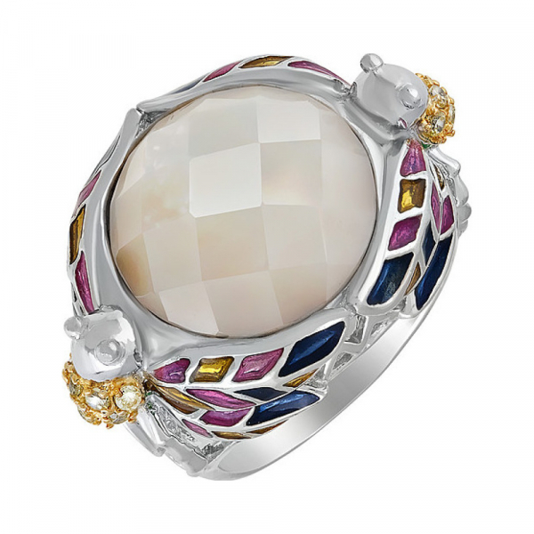 Серебряное кольцо с фианитом и эмалью № 118764