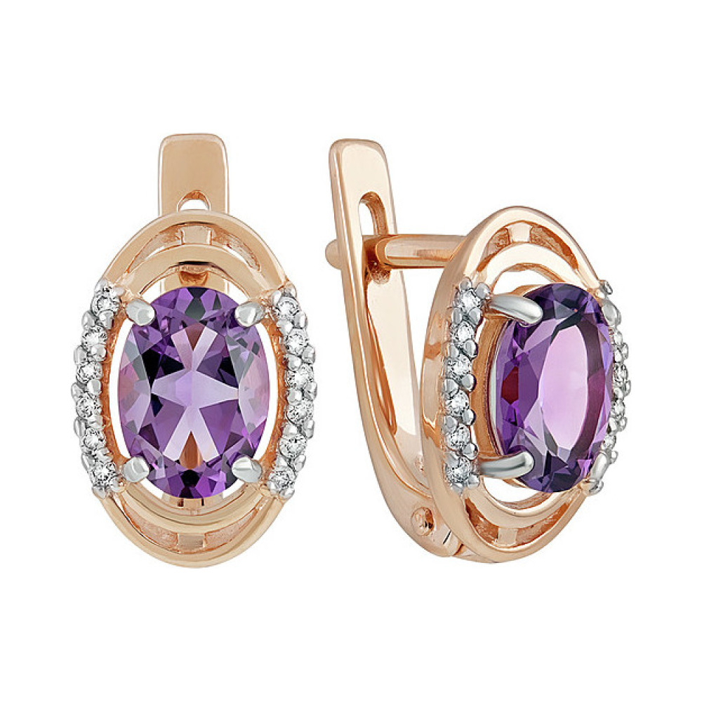 Золотые серьги с аметистом и фианитом № 135142