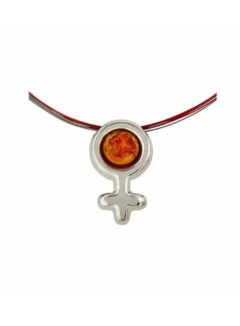 Серебряное колье с янтарём коричневым № 26964