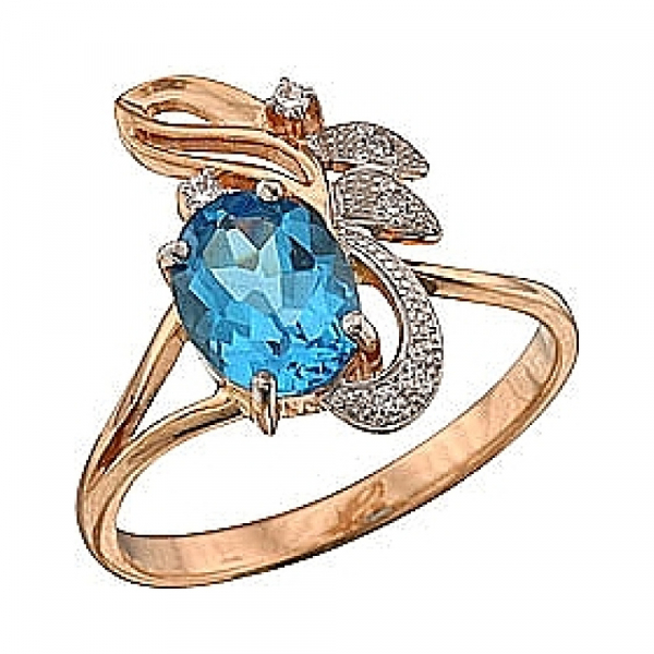 Золотое кольцо с топазом и фианитами № 36258