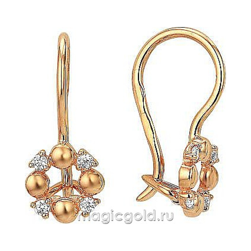 Золотые серьги с фианитом № 174175