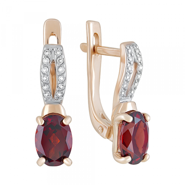 Золотые серьги с гранатом и фианитом № 122859