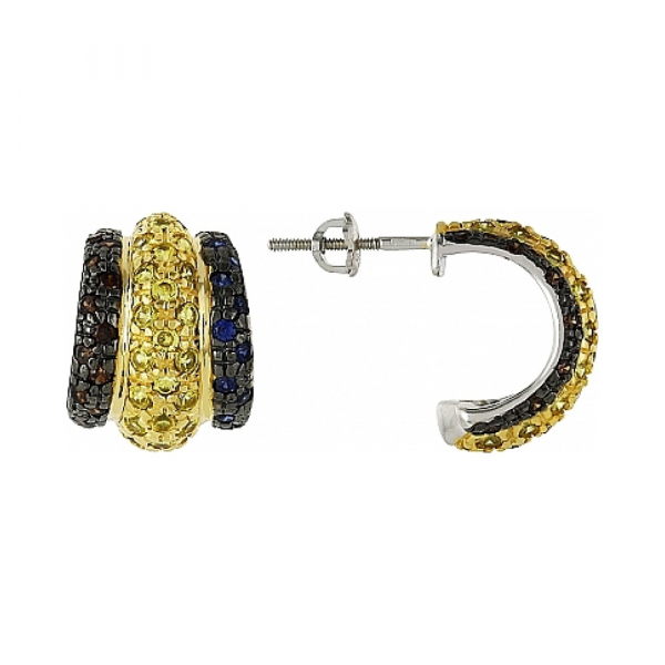 Серебряные серьги с фианитом и золотым покрытием № 99719