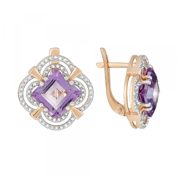 Золотые серьги с аметистом и фианитом № 118872