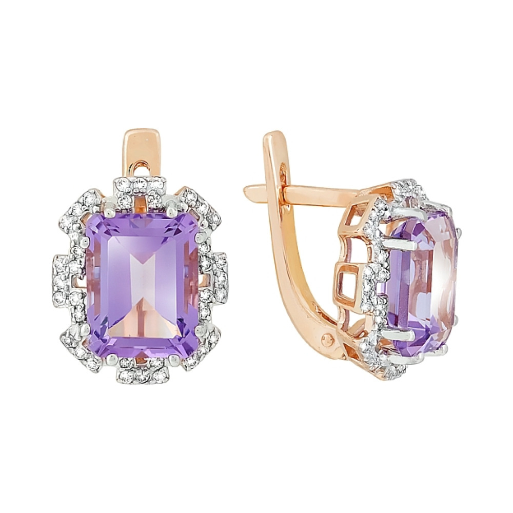 Золотые серьги с аметистом и фианитом № 118605