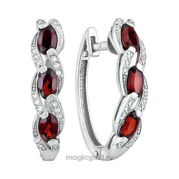 Серебряные серьги с гранатом и фианитом № 140118
