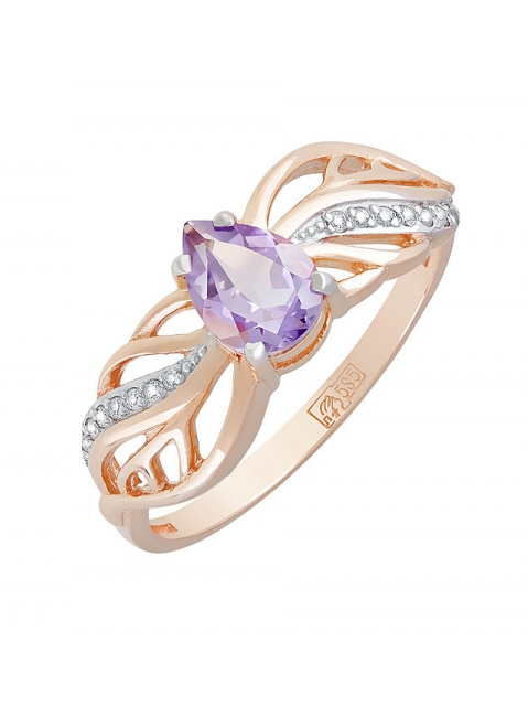 Золотое кольцо с аметистом и фианитом № 121109