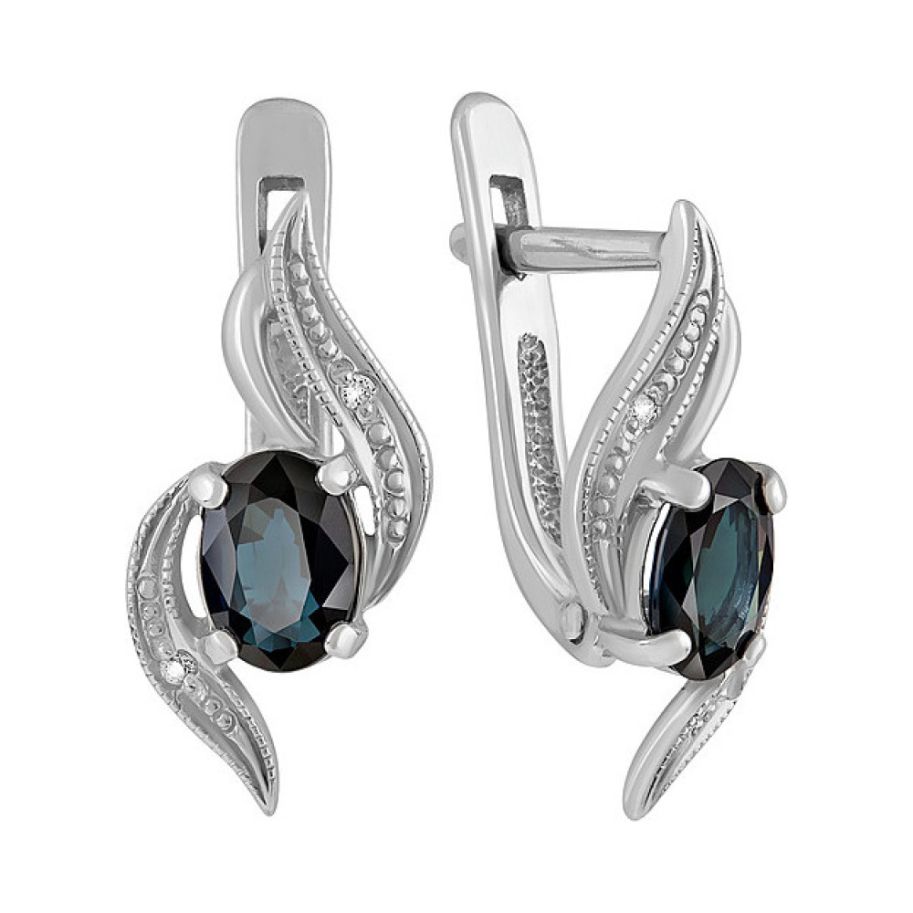 Серебряные серьги с сапфиром и фианитом № 130225