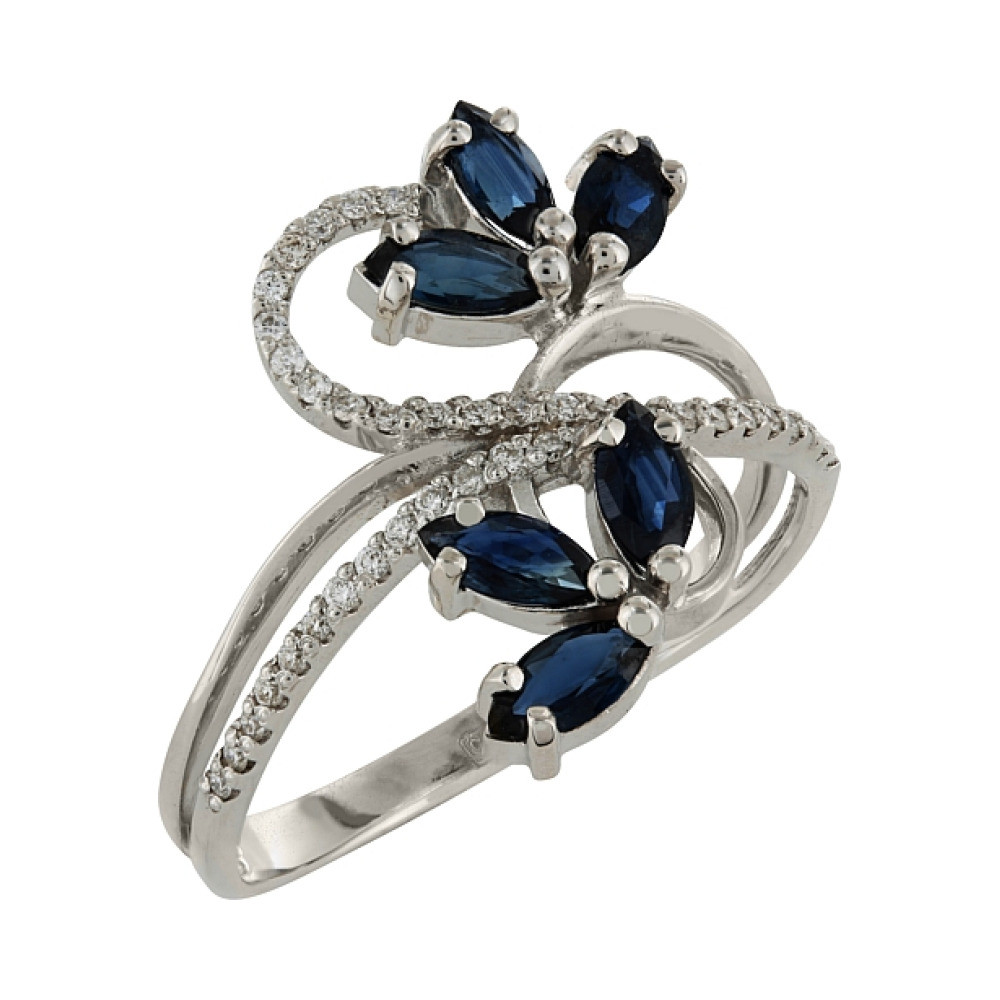 Золотое кольцо с бриллиантом и сапфиром № 85627