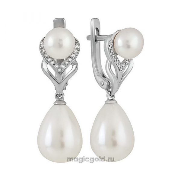 Серебряные серьги с перламутровым жемчугом и фианитом № 138802