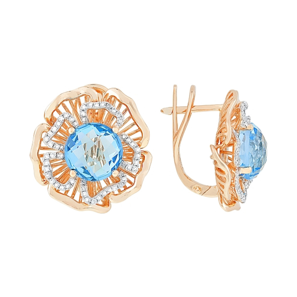 Золотые серьги с бриллиантом и топазом № 113722