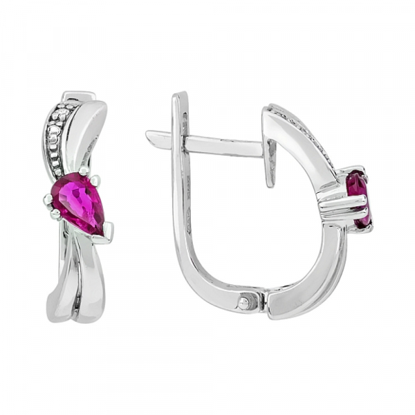 Золотые серьги с бриллиантом и рубином № 101968