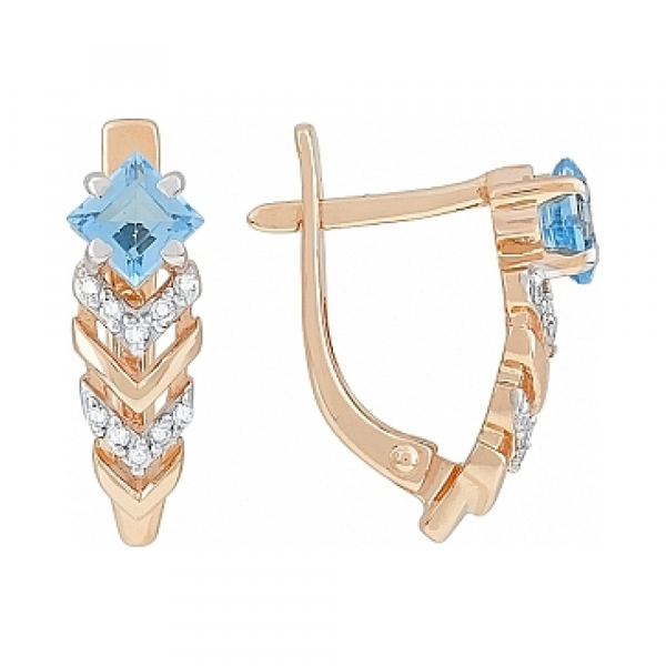 Золотые серьги с топазом и фианитом № 113108
