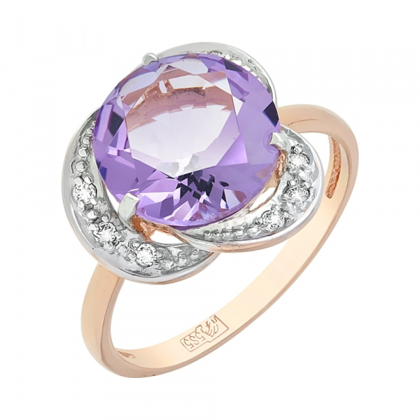 Золотое кольцо с аметистом и фианитом № 105679