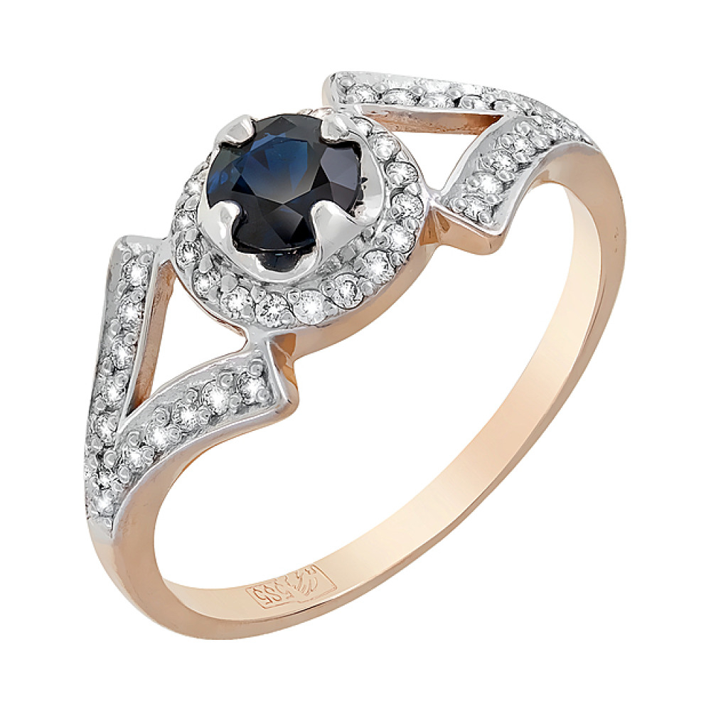 Золотое кольцо с бриллиантом и сапфиром № 119124