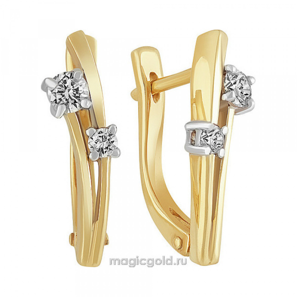 Золотые серьги с бриллиантом № 126061