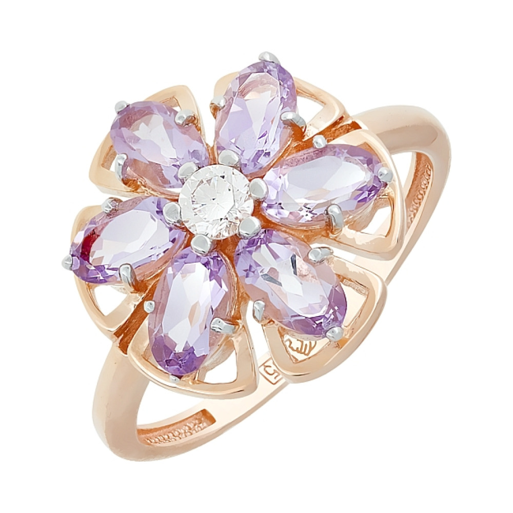 Золотое кольцо с аметистом и фианитом № 117951