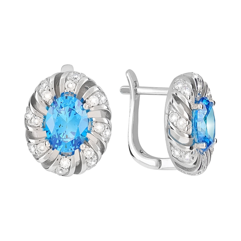 Серебряные серьги с фианитами № 119096