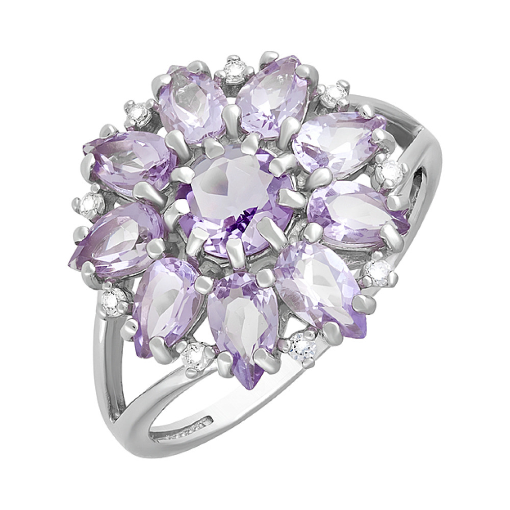 Серебряное кольцо с аметистом и фианитом № 123271