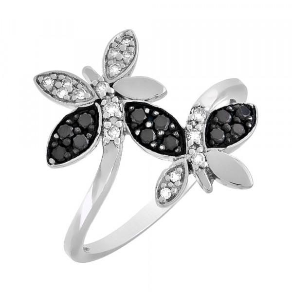 Золотое кольцо с чёрным и белым бриллиантами № 26604