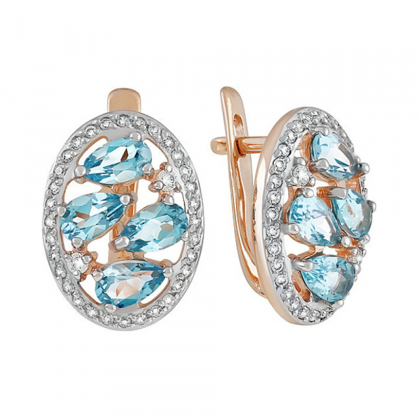 Золотые серьги с топазом и фианитом № 135563