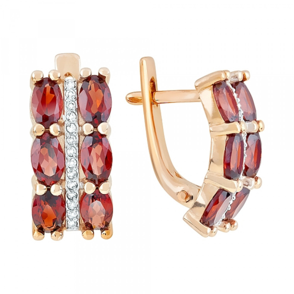Золотые серьги с гранатом и фианитом № 119581
