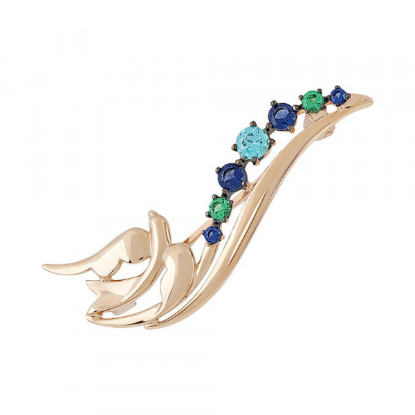 Золотая брошь с фианитом № 135988