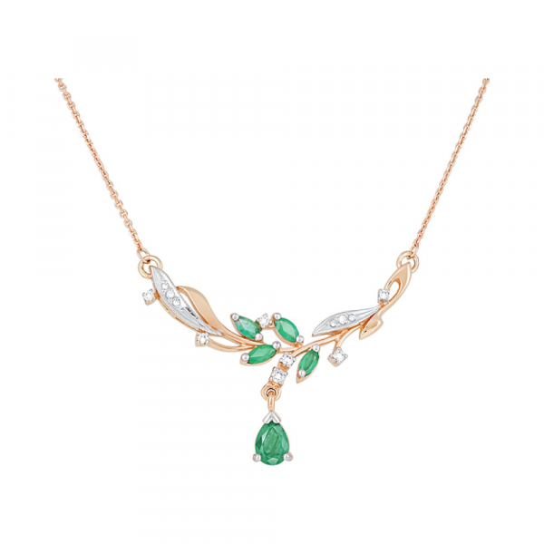 Золотое колье с изумрудом и фианитом № 123468